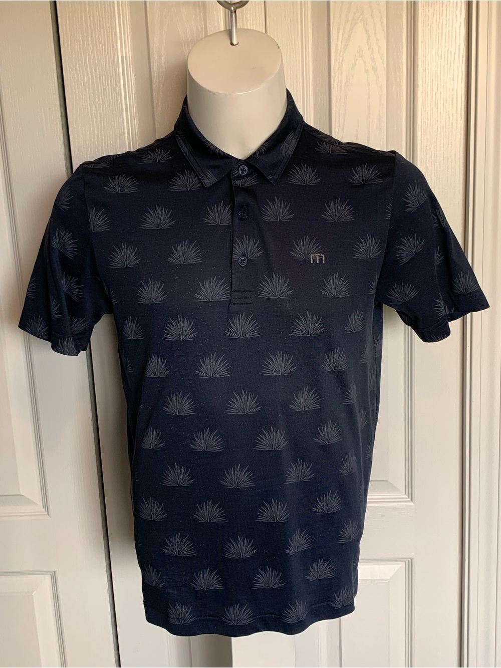 Travis Mathew Men's Navy Patterned Polo Shirt